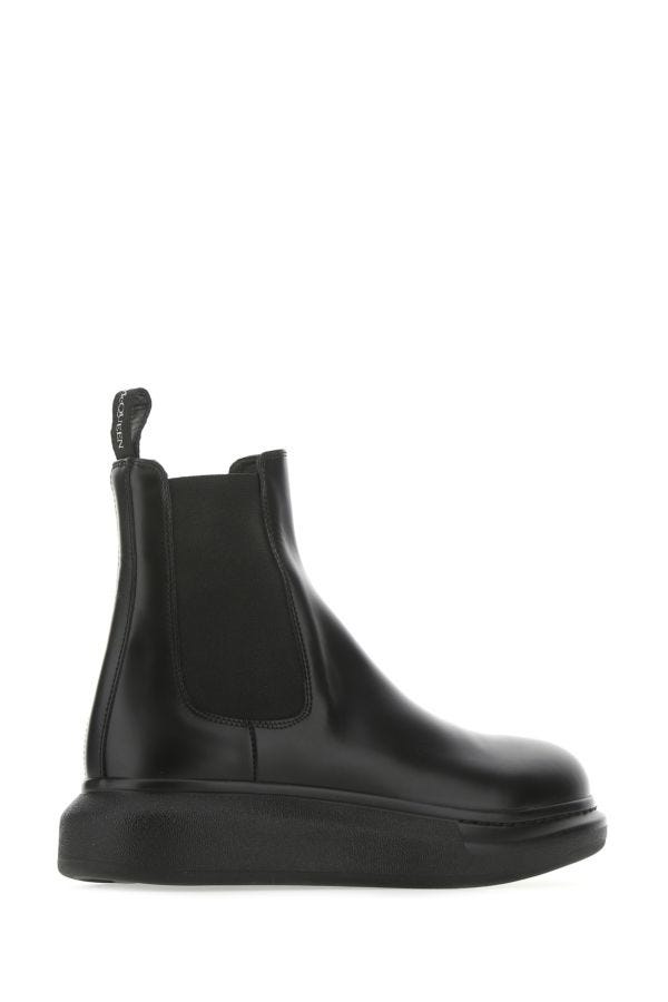 Alexander Mcqueen Man Black Leather Hybrid Ankle Boots