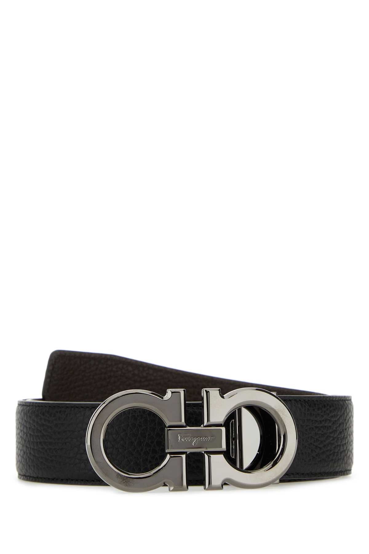 Salvatore Ferragamo Men Black Leather Reversible Belt FERRAGAMO