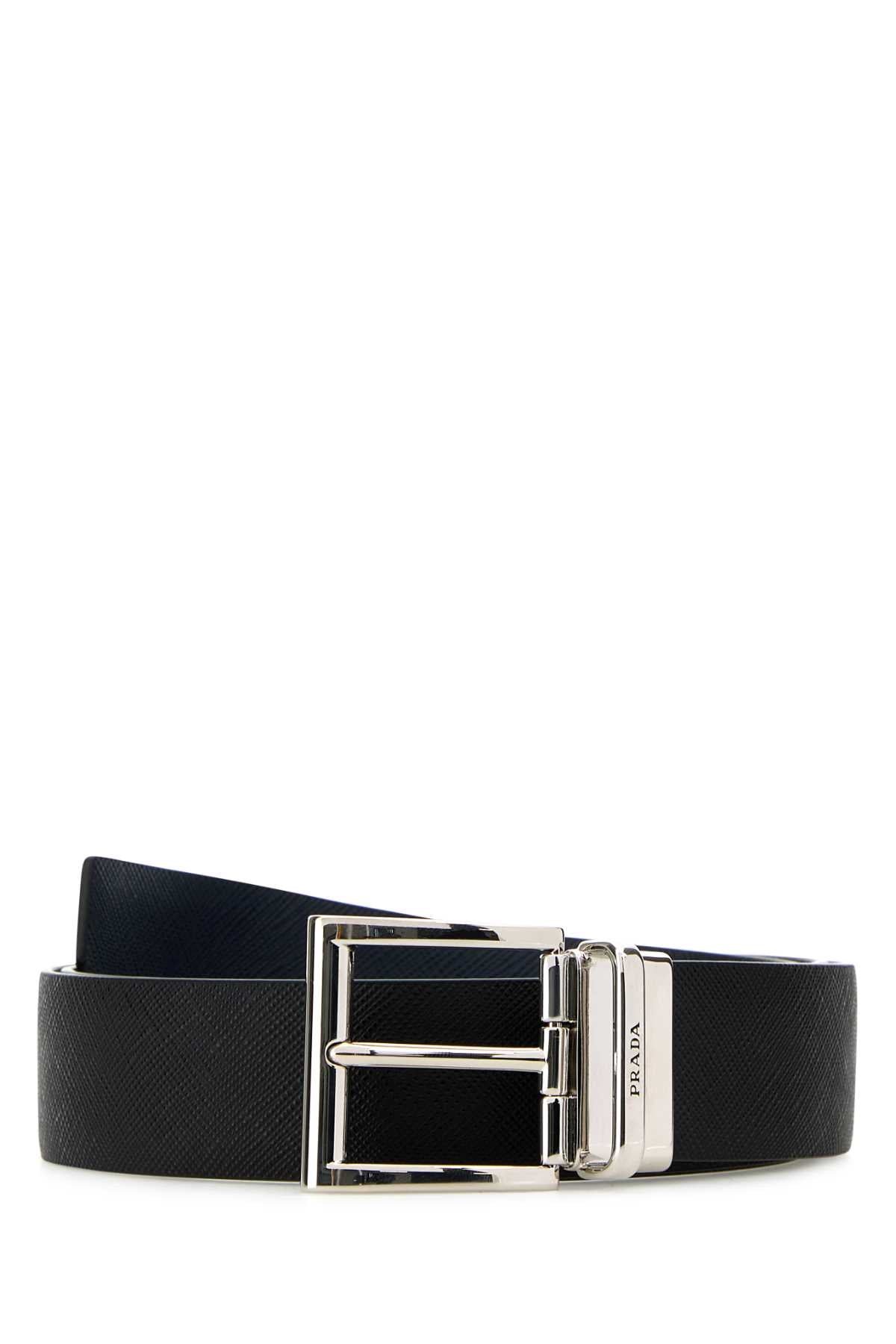 Prada Men Black Leather Reversible Belt PRADA