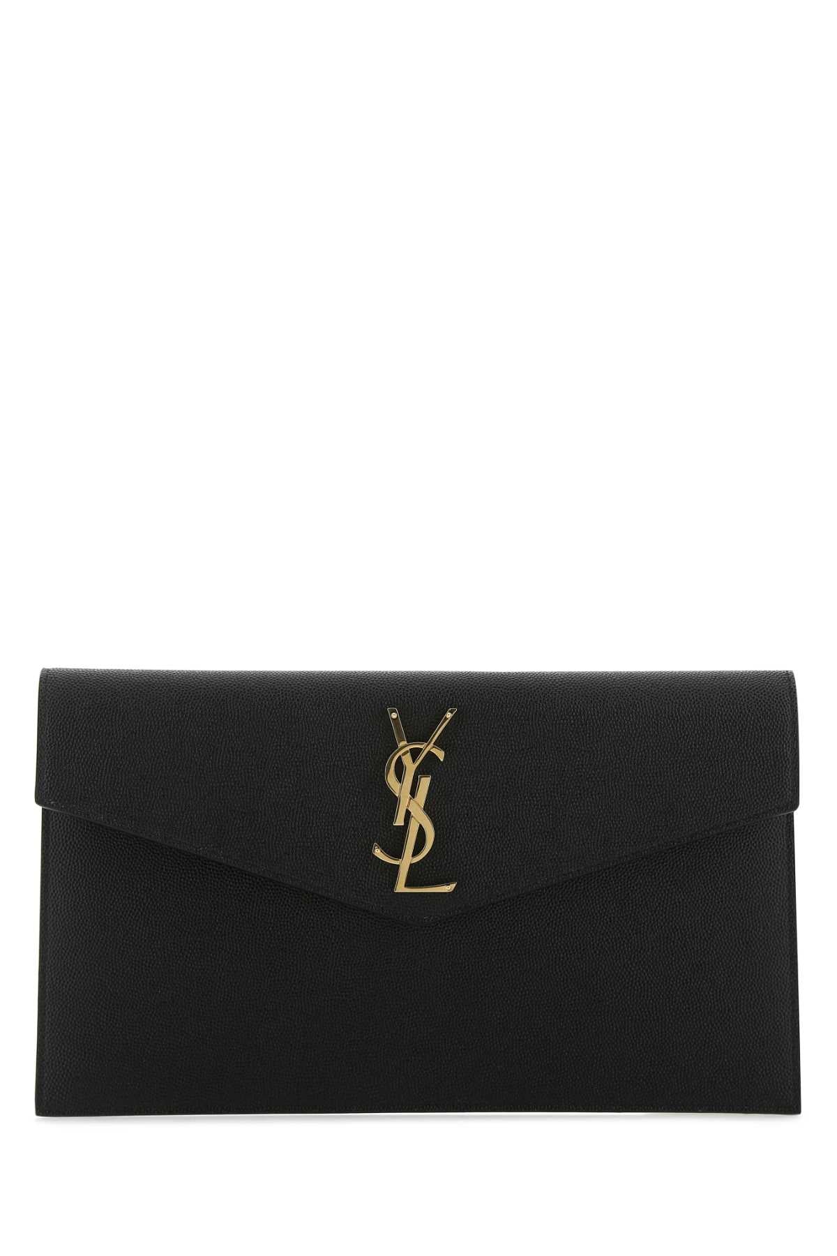 Saint Laurent Women Black Leather Uptown Clutch SAINT LAURENT