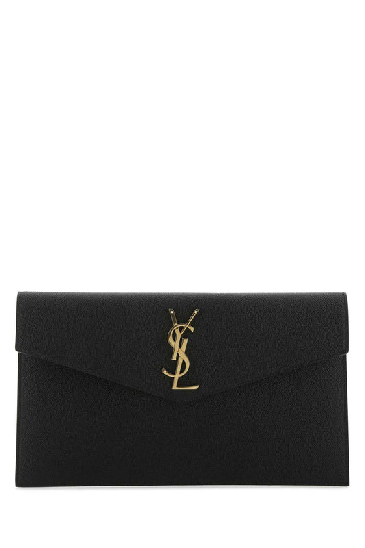 Saint Laurent Women Black Leather Uptown Clutch SAINT LAURENT