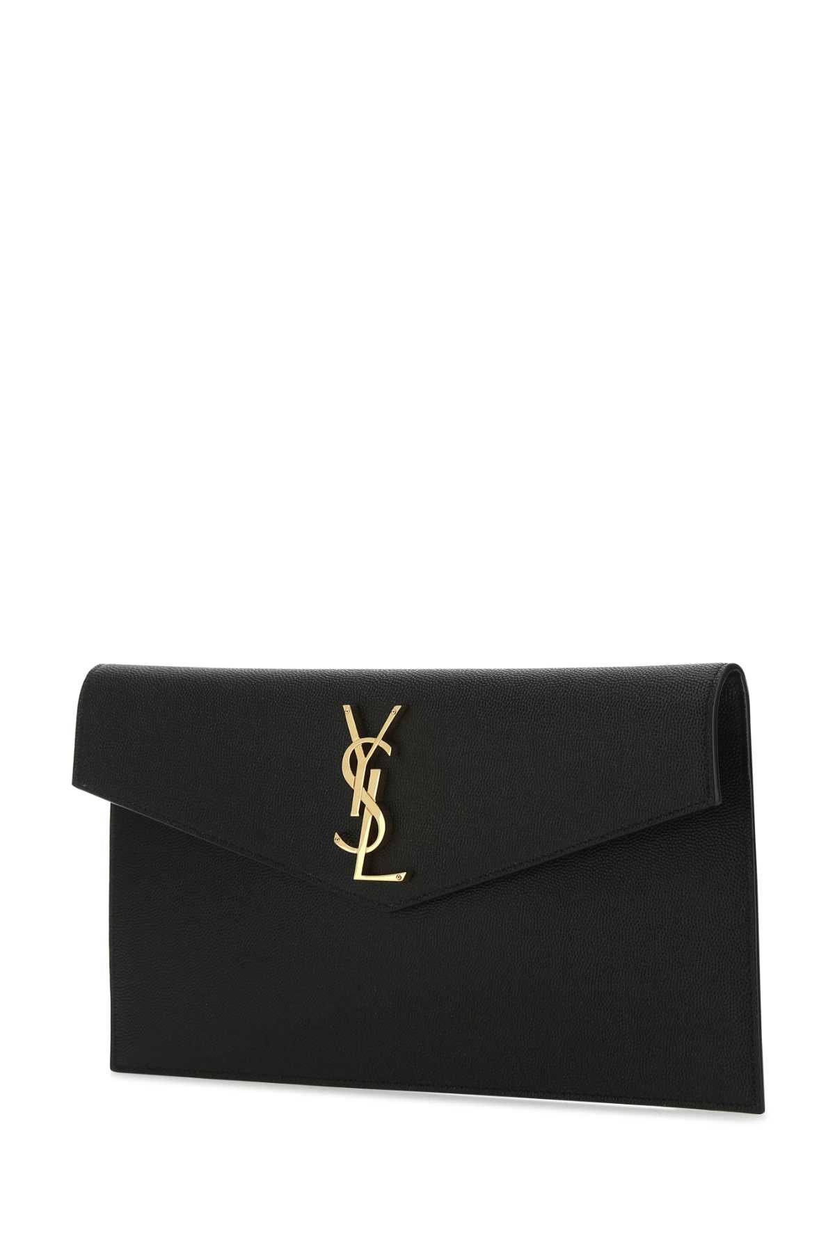Saint Laurent Women Black Leather Uptown Clutch SAINT LAURENT