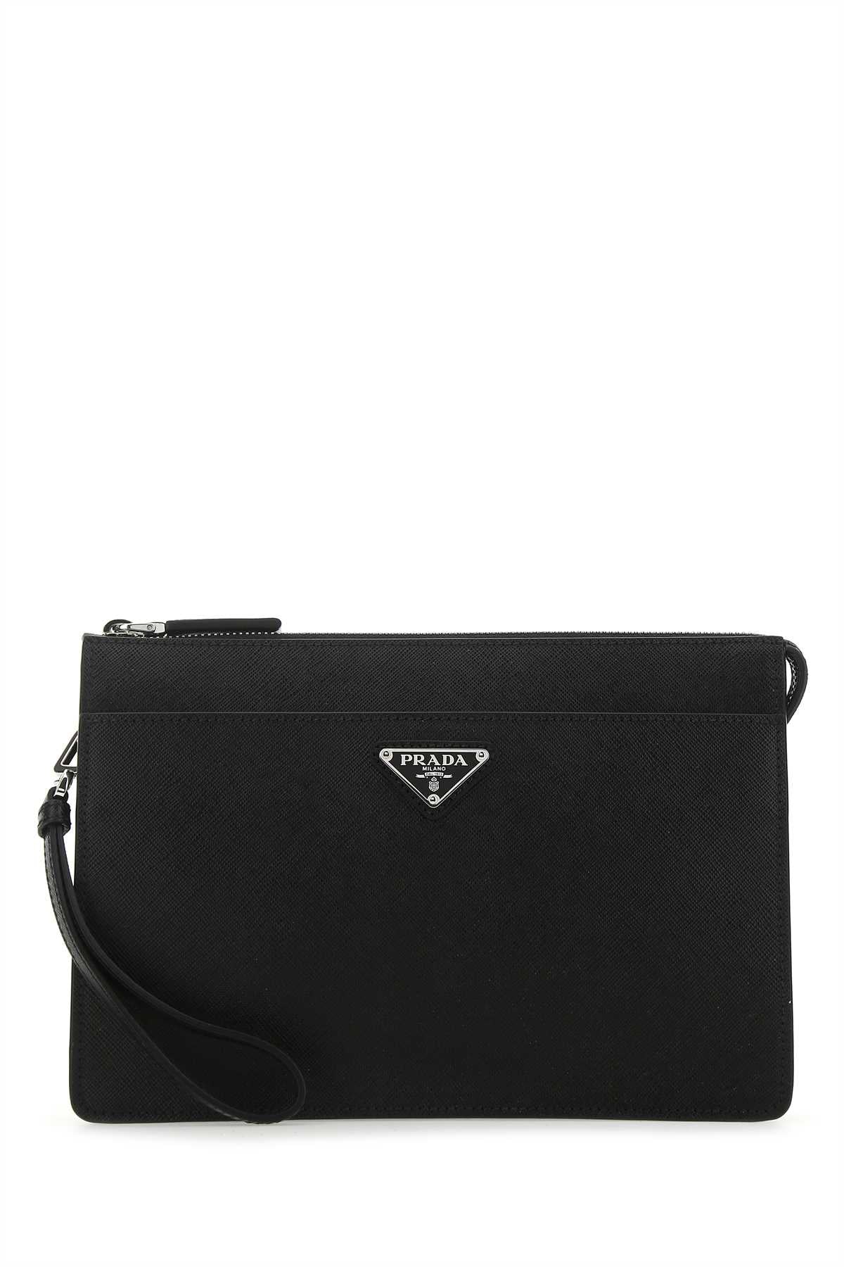 Prada Men Black Leather Clutch PRADA