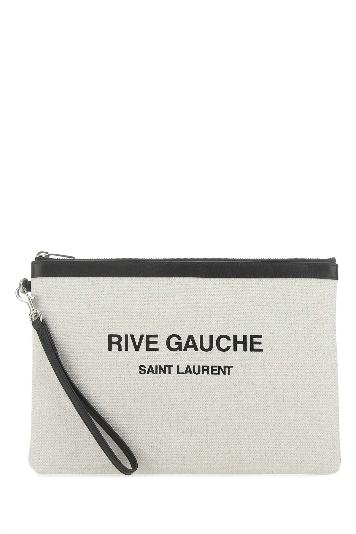 Saint Laurent Men Sand Canvas Rive Gauche Clutch SAINT LAURENT
