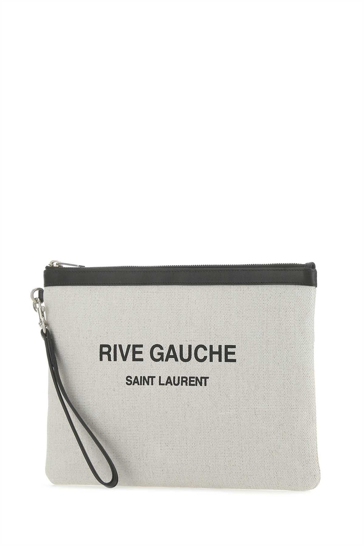 Saint Laurent Men Sand Canvas Rive Gauche Clutch SAINT LAURENT