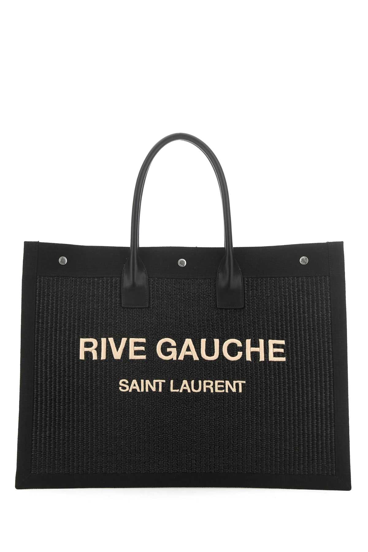 Saint Laurent Men Black Rafia And Canvas Rive Gauche Shopping Bag SAINT LAURENT