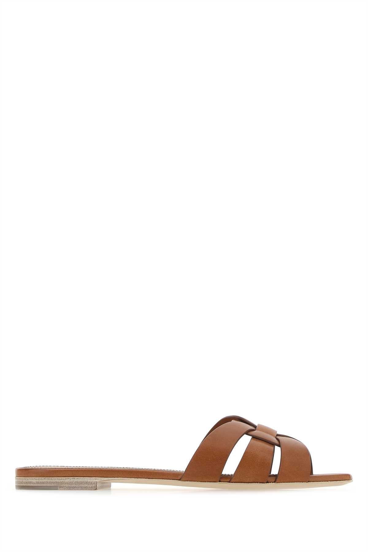 Saint Laurent Women Brown Leather Tribute 05 Slippers SAINT LAURENT