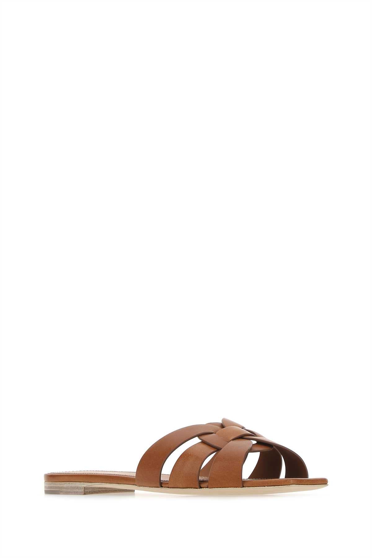 Saint Laurent Women Brown Leather Tribute 05 Slippers SAINT LAURENT