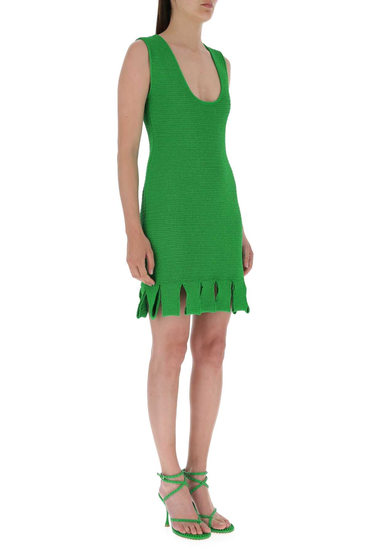 Bottega Veneta Women Grass Green Stretch Cotton Blend Mini Dress BOTTEGA VENETA