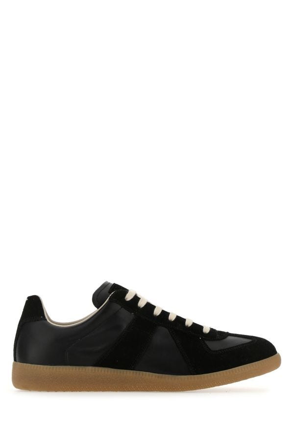 Maison Margiela Man Black Leather And Suede Replica Sneakers