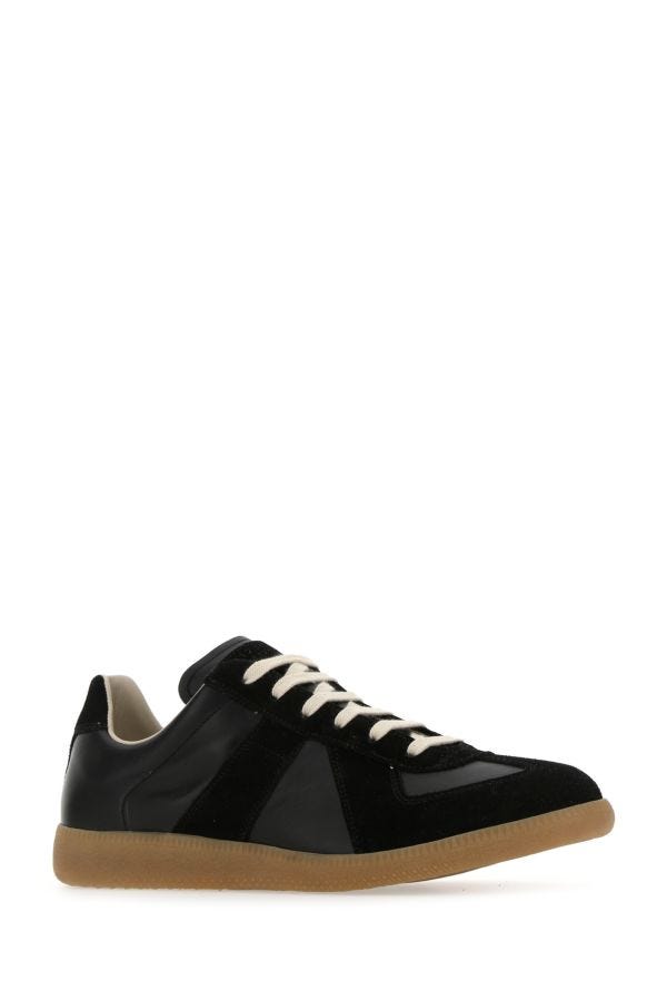 Maison Margiela Man Black Leather And Suede Replica Sneakers