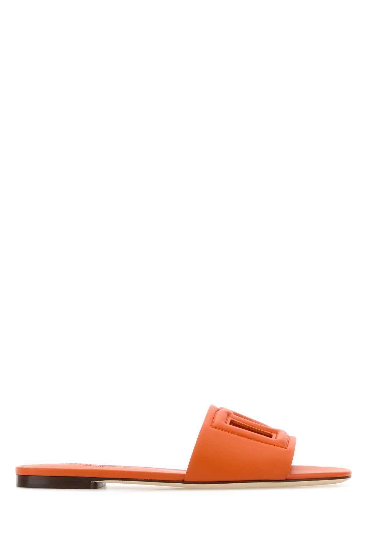 Dolce & Gabbana Women Orange Nappa Leather Slippers DOLCE & GABBANA