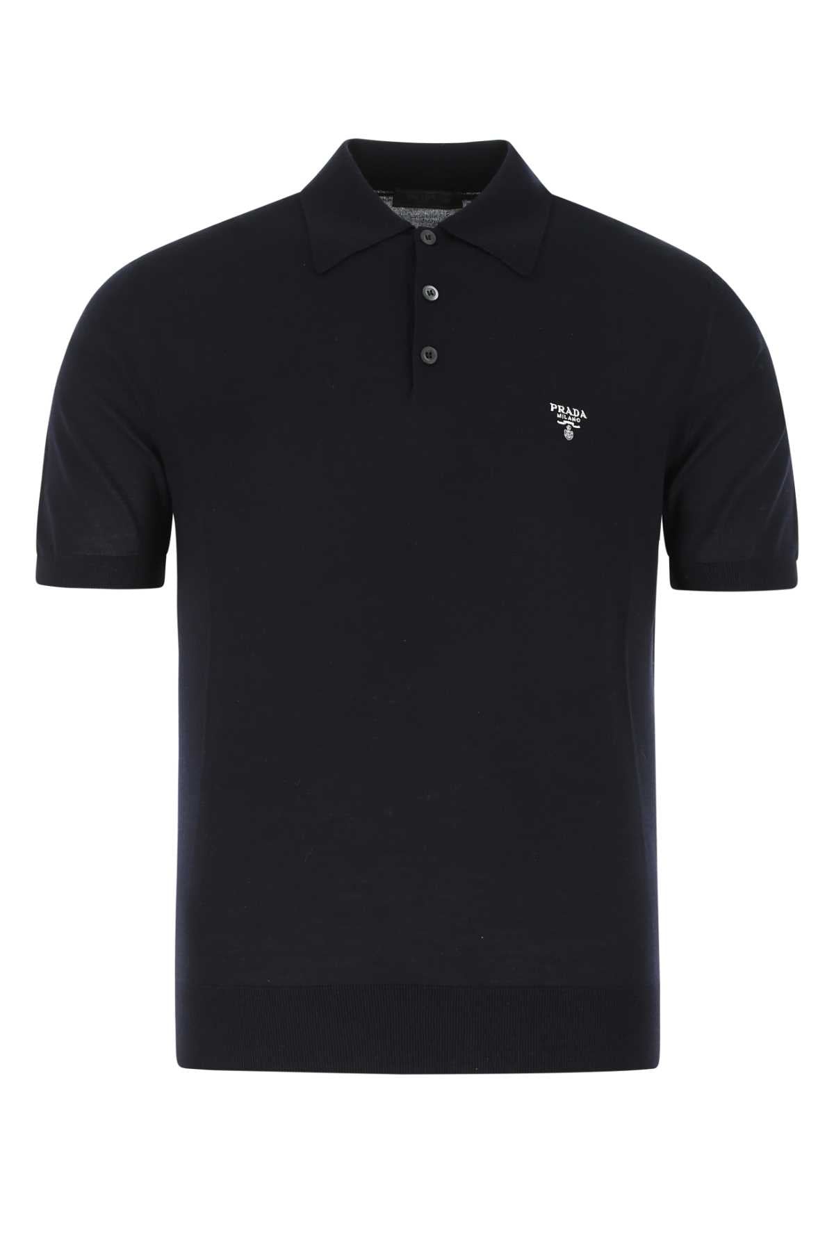 Prada Men Midnight Blue Wool Polo Shirt PRADA