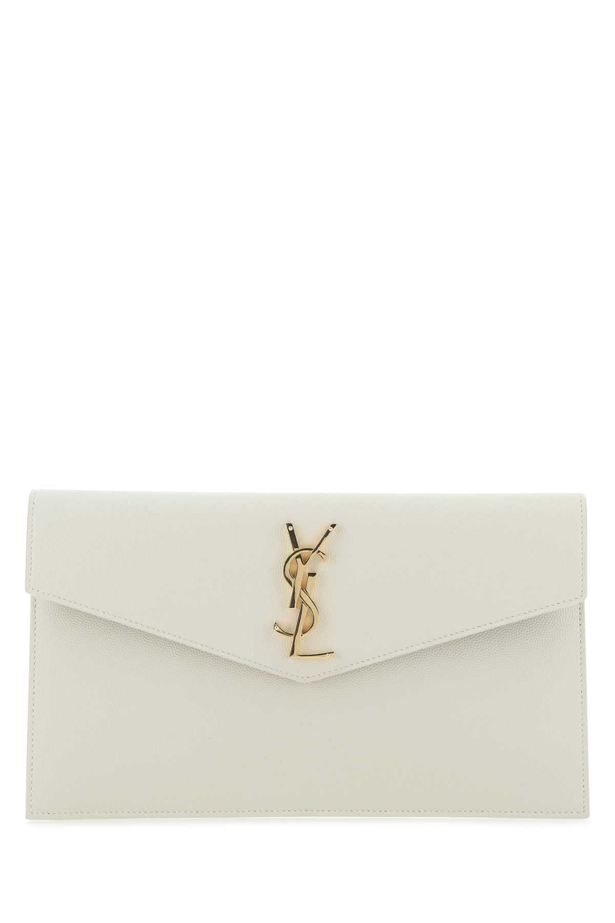 Saint Laurent Women Ivory Leather Uptown Clutch SAINT LAURENT