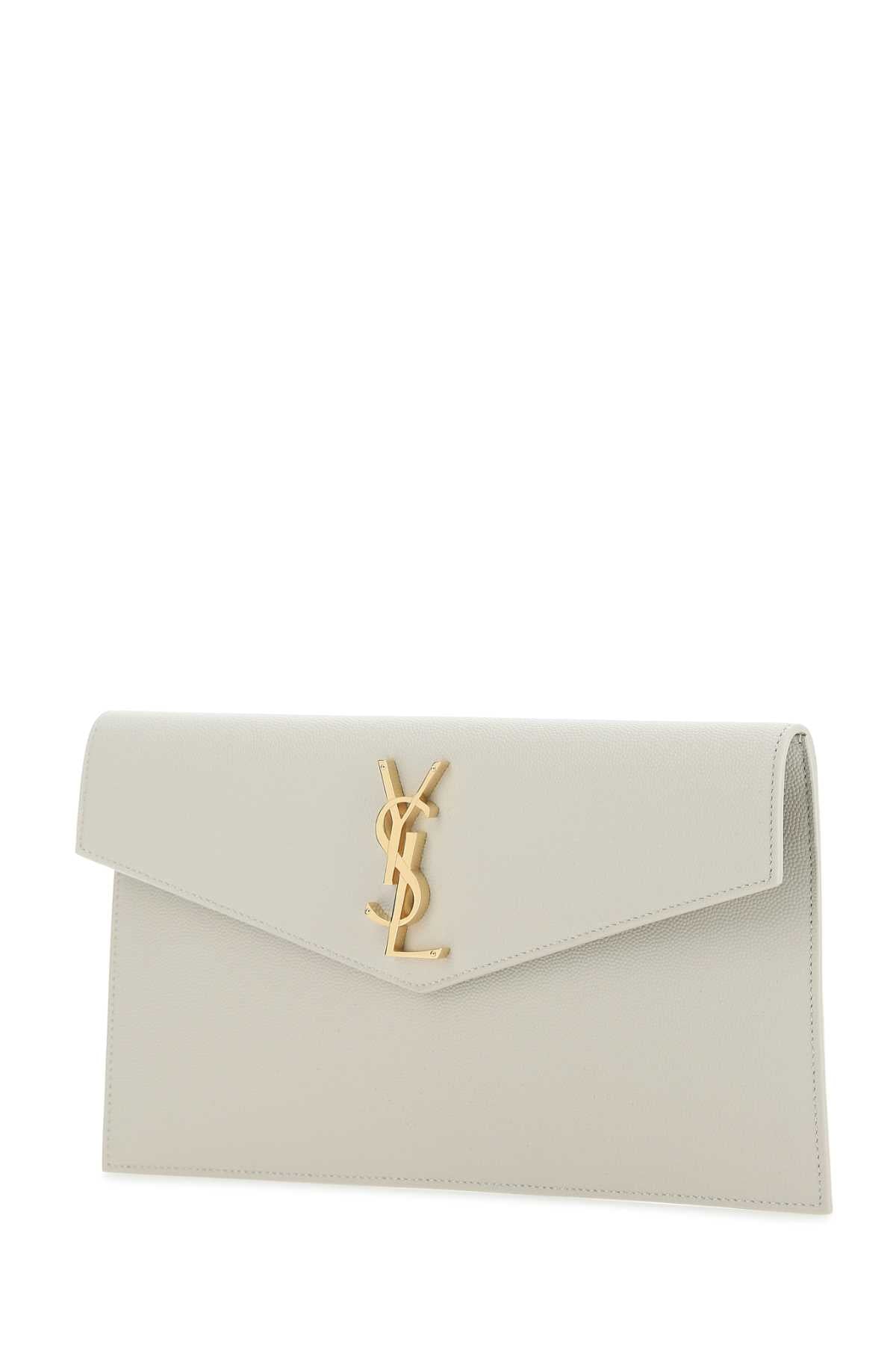 Saint Laurent Women Ivory Leather Uptown Clutch SAINT LAURENT