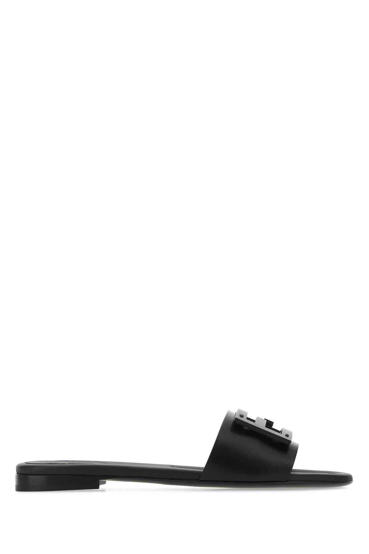 Fendi Women Black Leather Baguette Slippers FENDI