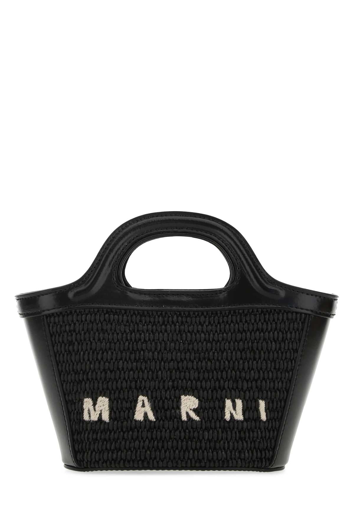 Marni Women Black Leather And Straw Micro Tropicalia Summer Handbag MARNI