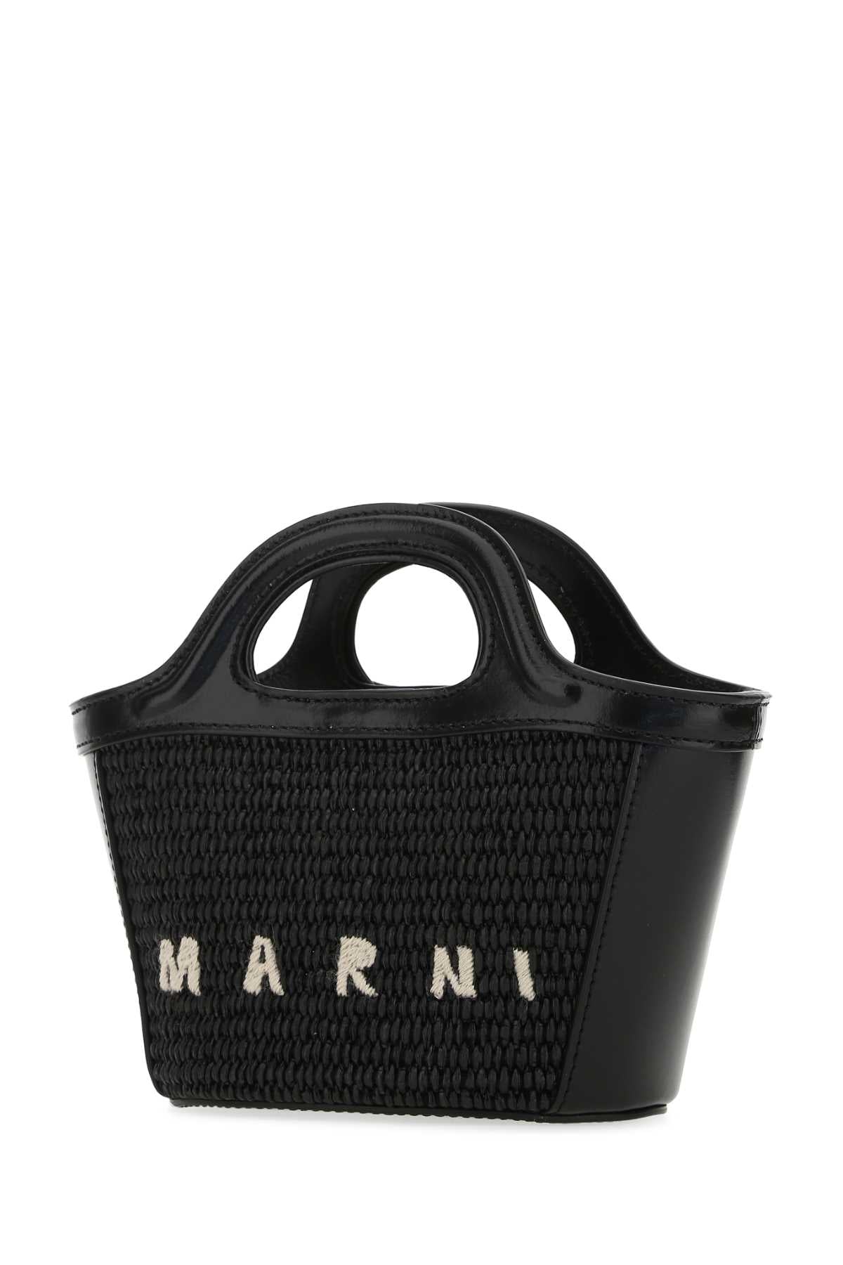 Marni Women Black Leather And Straw Micro Tropicalia Summer Handbag MARNI