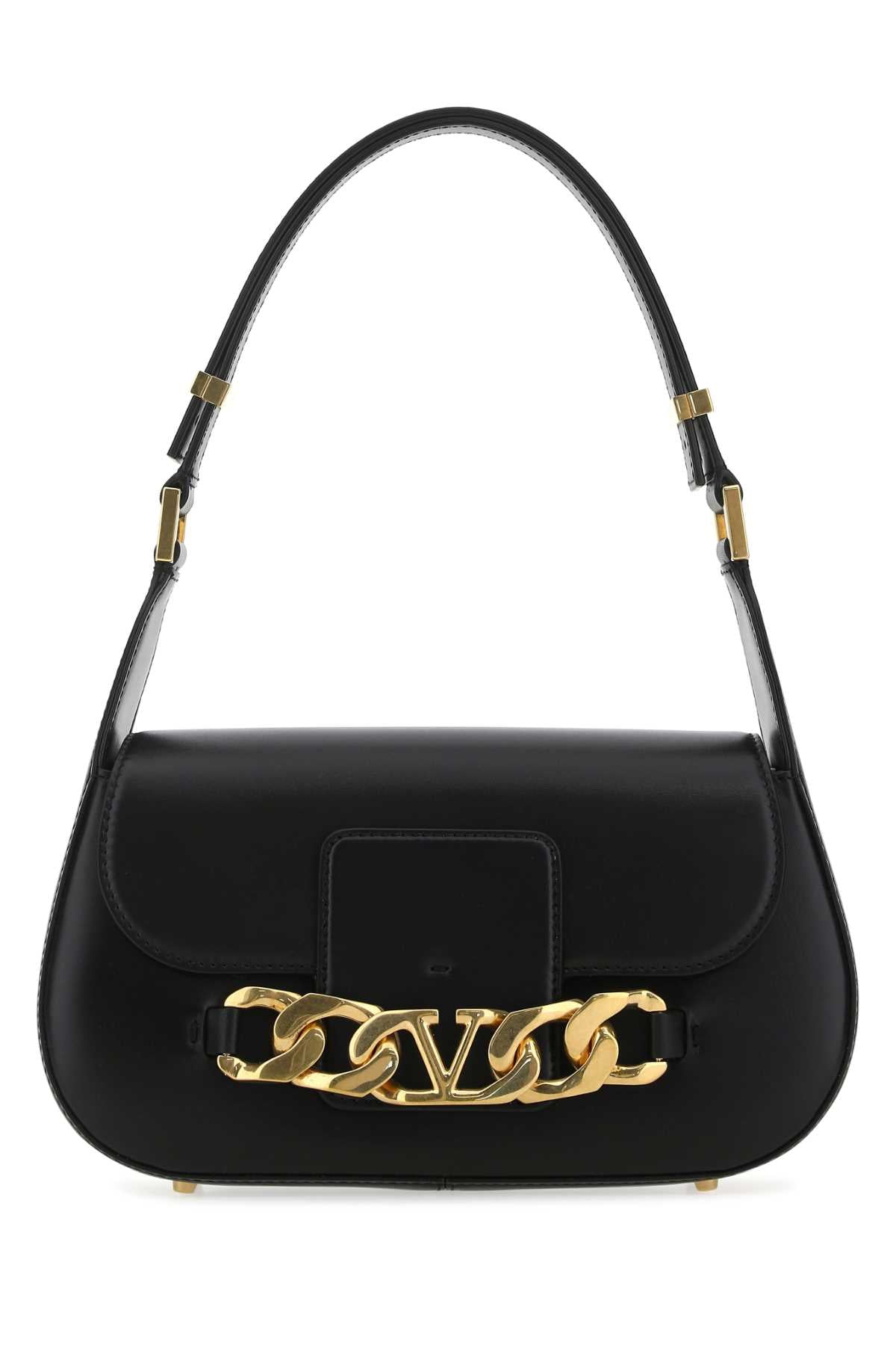Valentino Garavani Women Black Leather Vlogo Chain Shoulder Bag VALENTINO GARAVANI