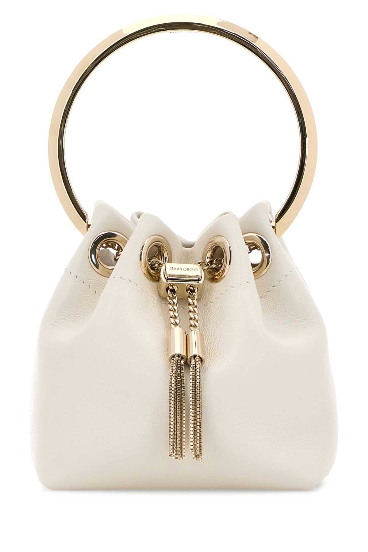 Jimmy Choo Women Ivory Nappa Leather Micro Bon Bon Bucket Bag JIMMY CHOO