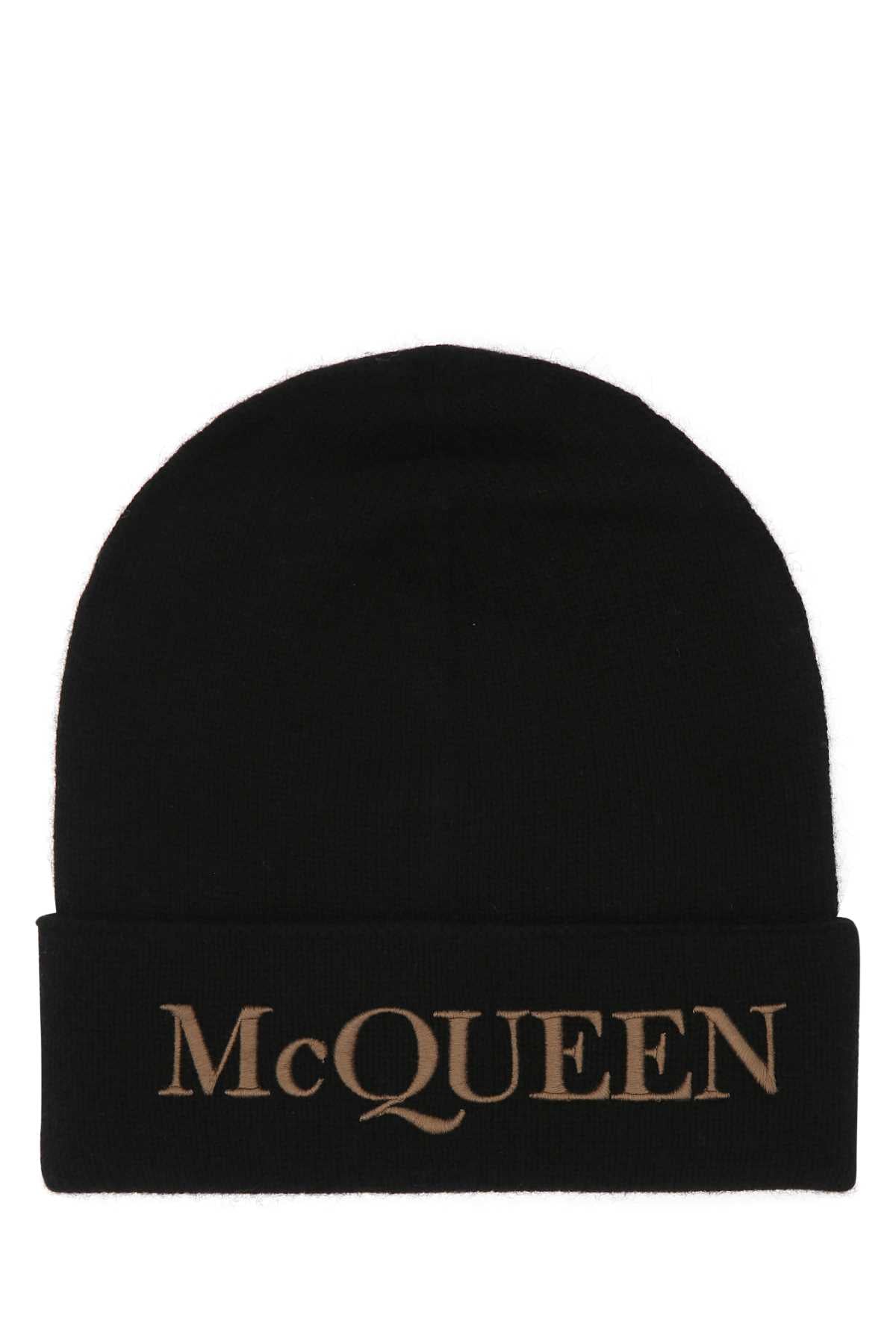 Alexander Mcqueen Men Black Cashmere Beanie Hat ALEXANDER MCQUEEN