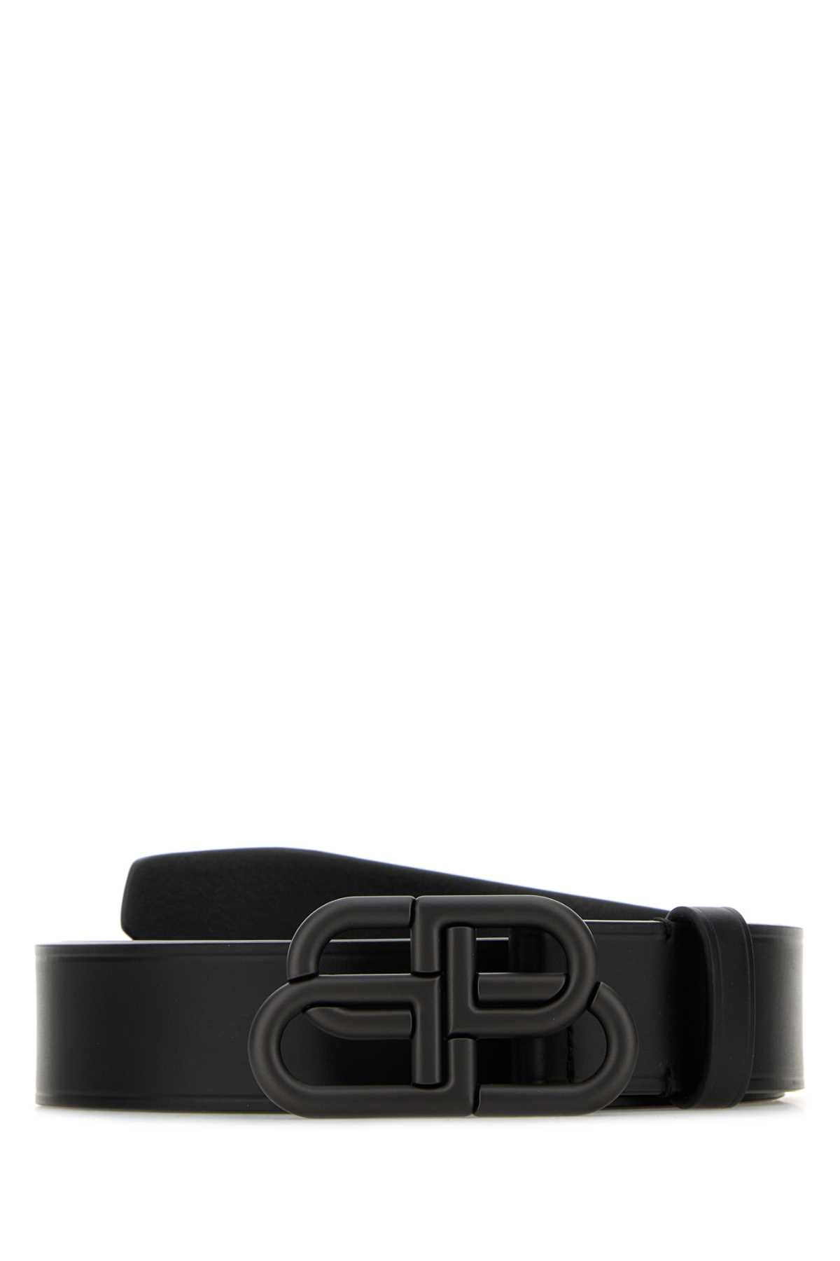 Balenciaga Men Black Leather Bb Belt BALENCIAGA
