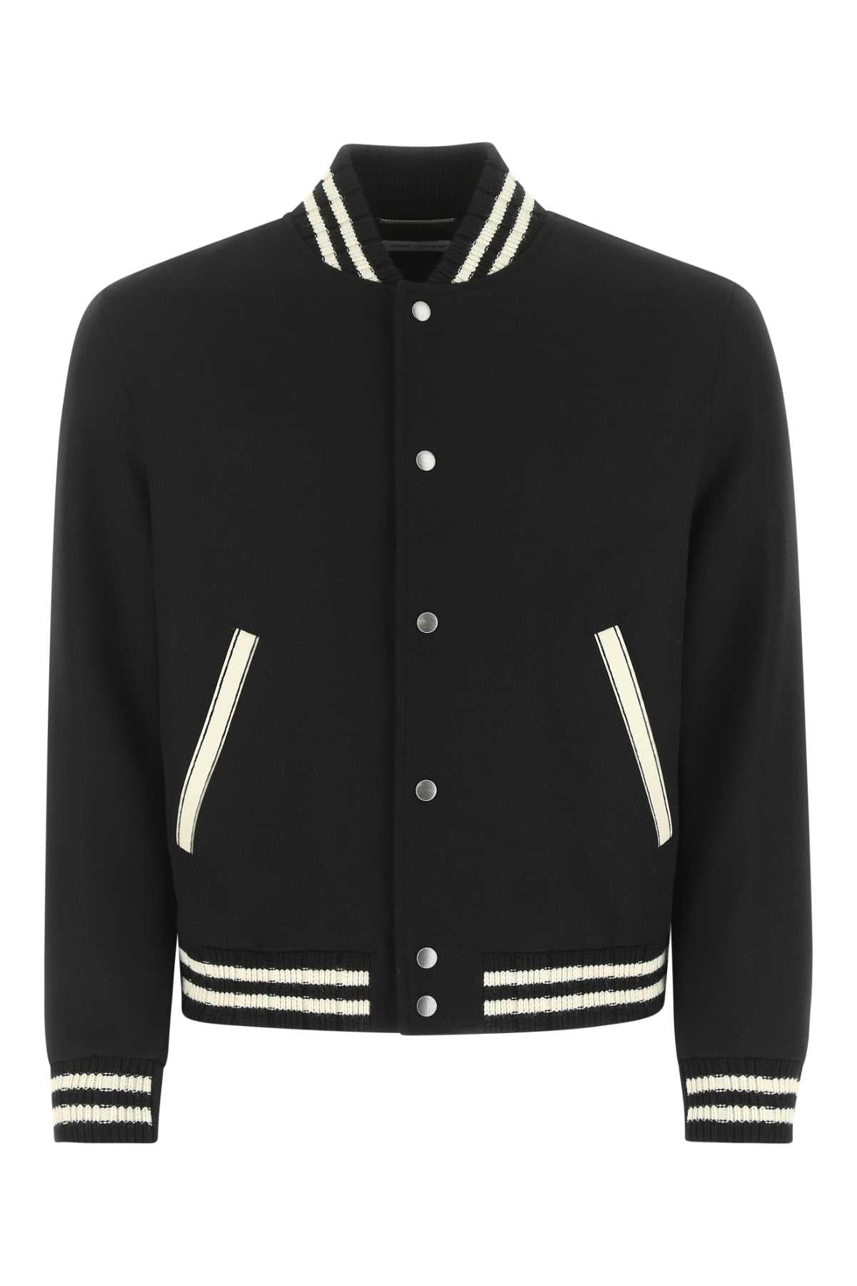 Saint Laurent Men Black Wool Blend Bomber Jacket SAINT LAURENT