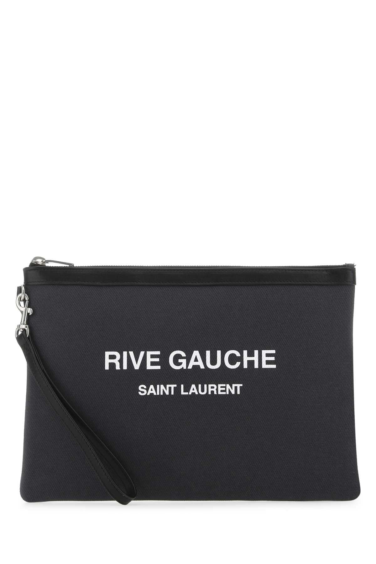 Saint Laurent Men Charcoal Canvas Rive Gauche Clutch SAINT LAURENT