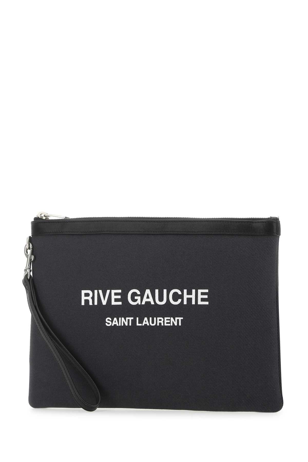 Saint Laurent Men Charcoal Canvas Rive Gauche Clutch SAINT LAURENT