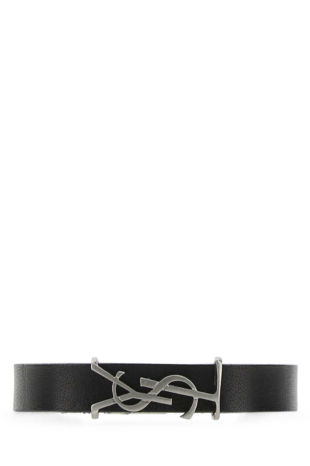 Saint Laurent Men Black Leather Opyum Bracelet SAINT LAURENT