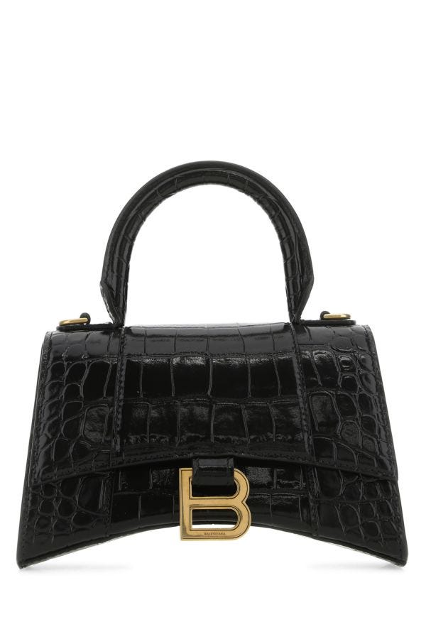 Balenciaga Woman Black Leather Xs Hourglass Handbag