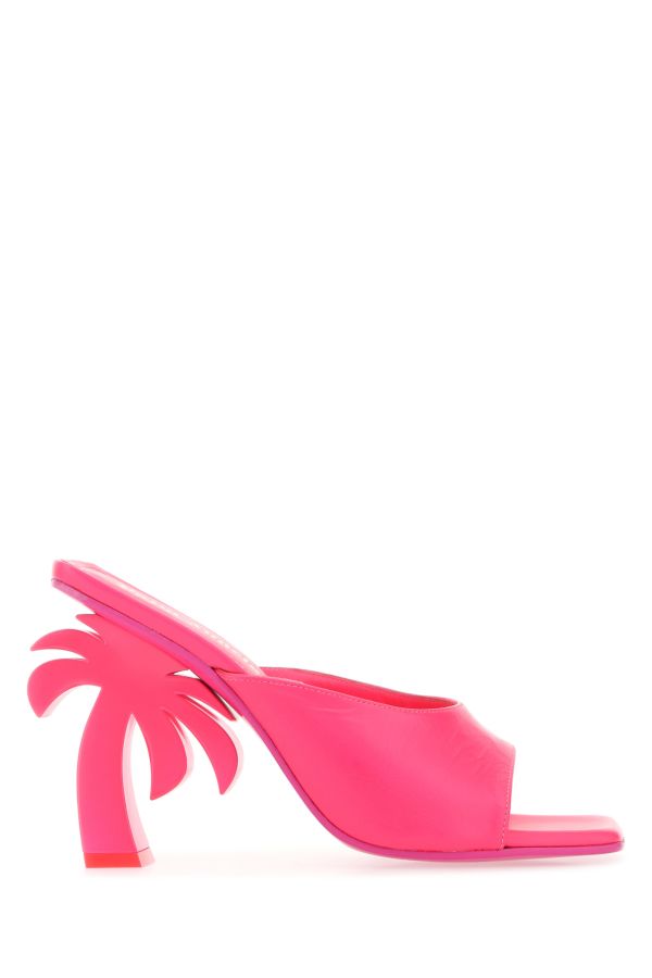 Palm Angels Woman Fluo Pink Leather Mules