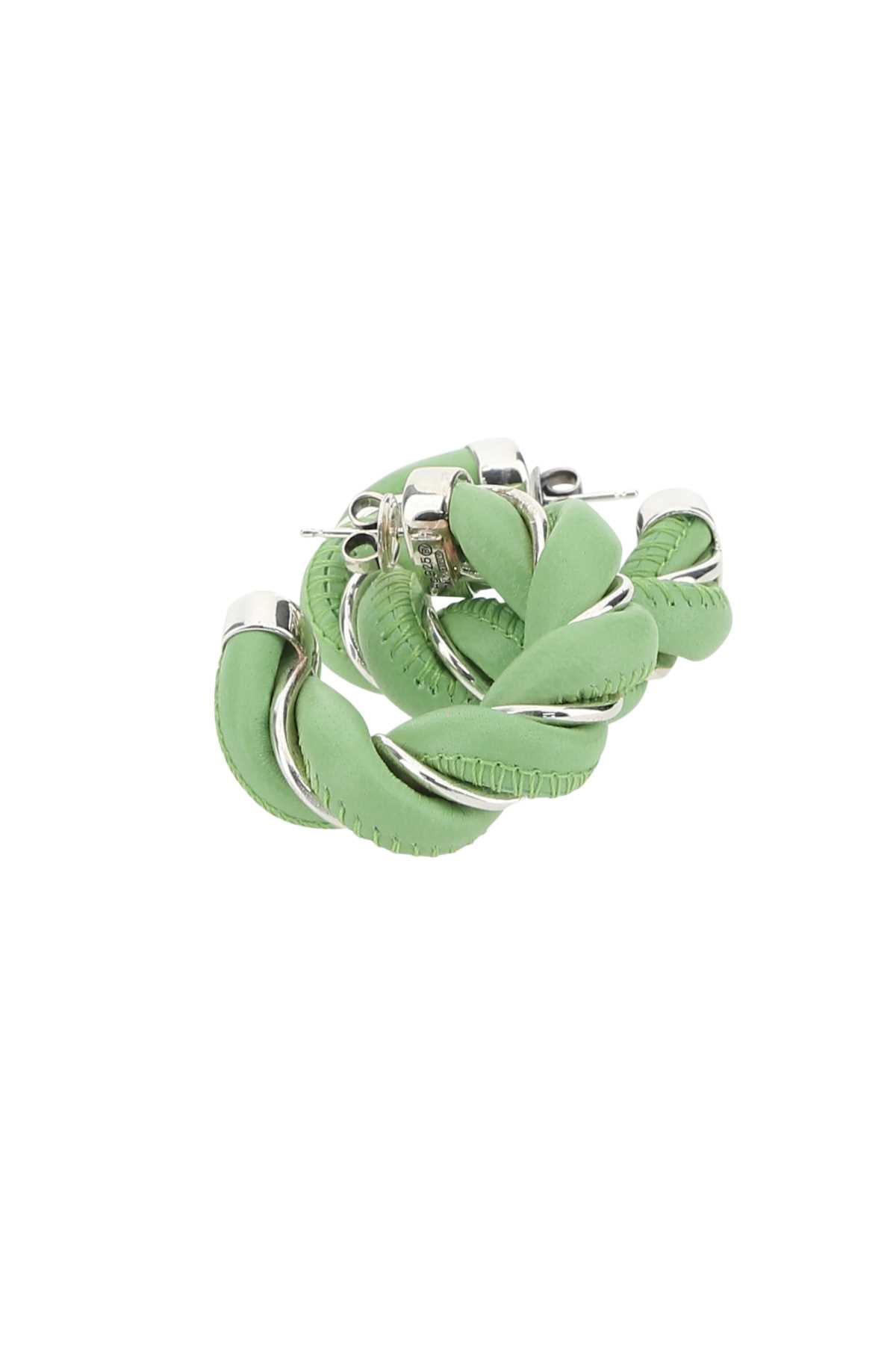 Bottega Veneta Women Pastel Green Nappa Leather And 925 Silver Earrings BOTTEGA VENETA