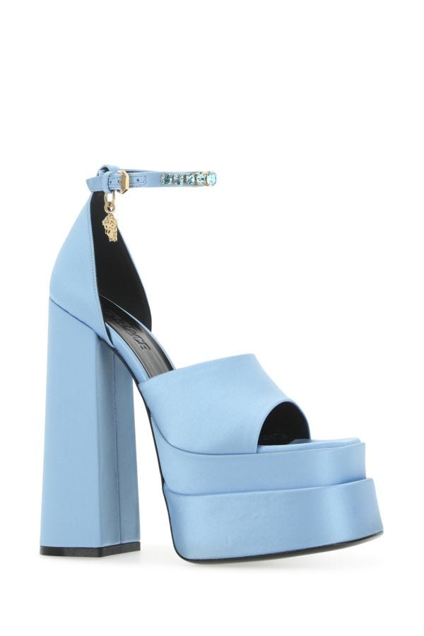 Versace Woman Light-Blue Satin Medusa Aevitas Sandals