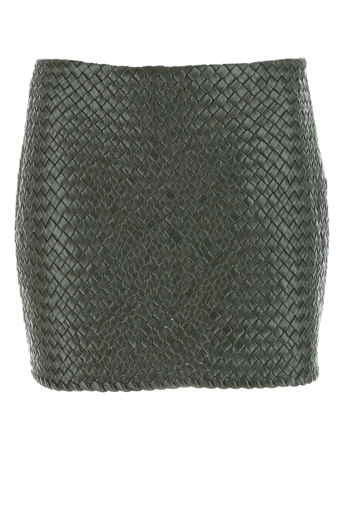 Bottega Veneta Women Army Green Leather Mini Skirt BOTTEGA VENETA