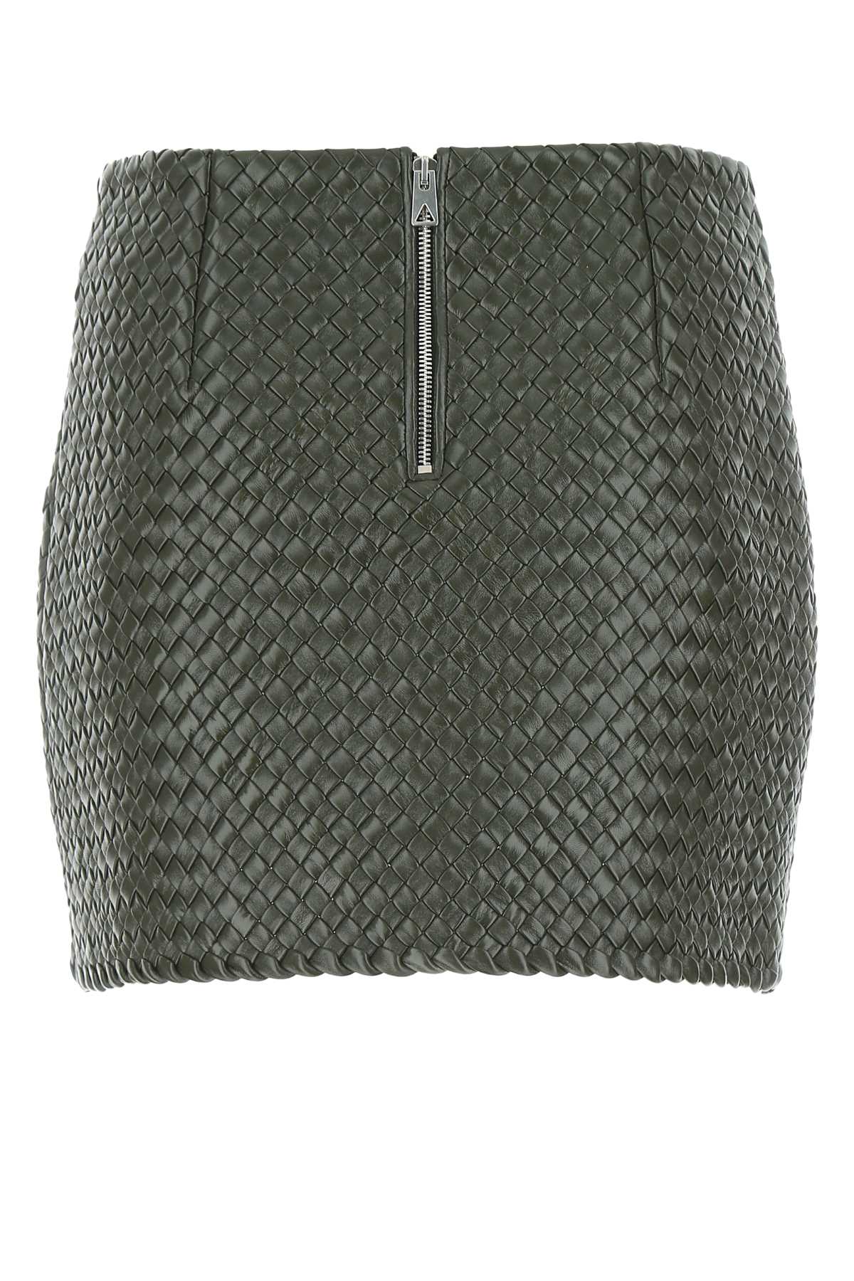 Bottega Veneta Women Army Green Leather Mini Skirt BOTTEGA VENETA
