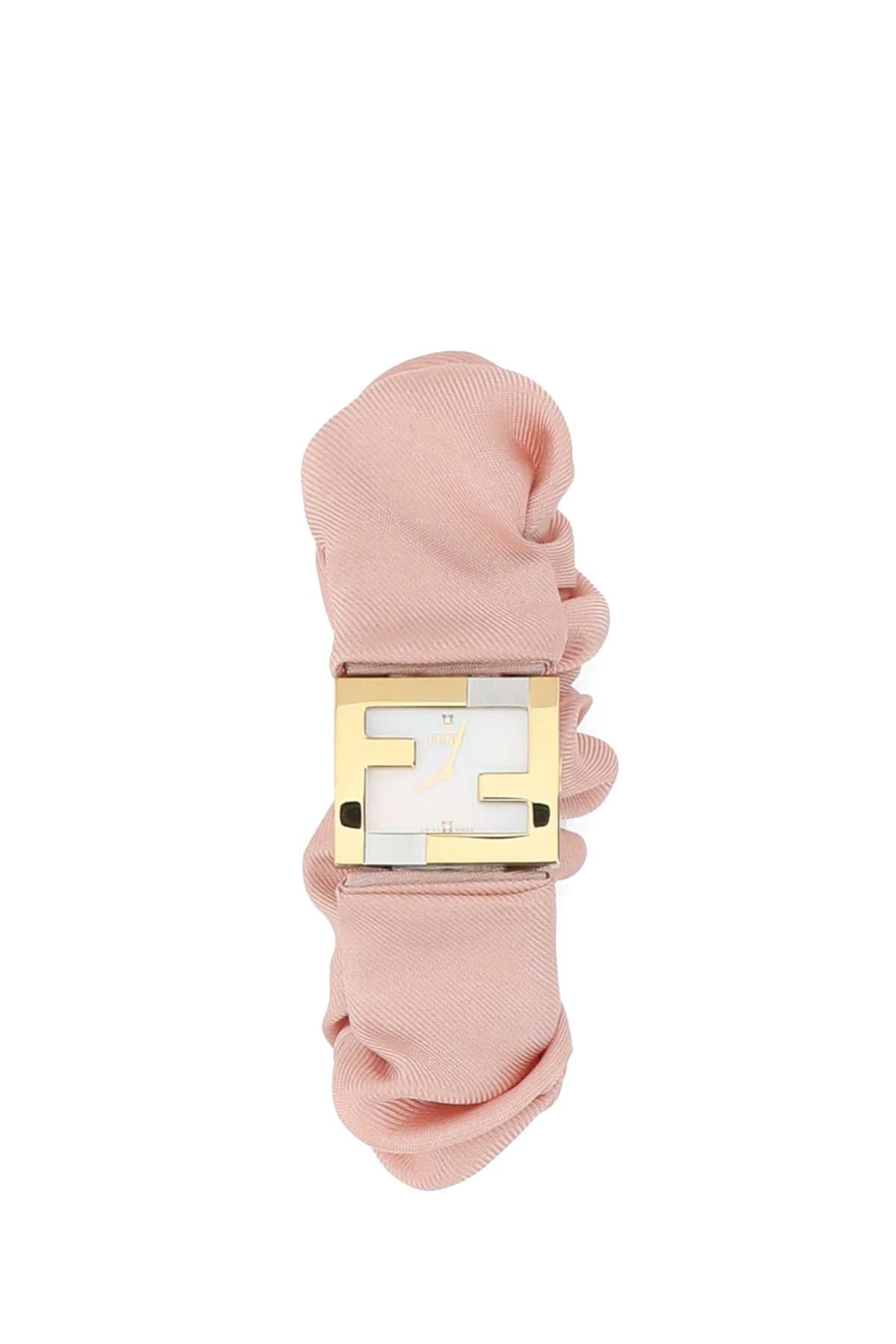 Fendi Women Stainless Steel And Pink Nylon Fendimania Baguette Watch FENDI