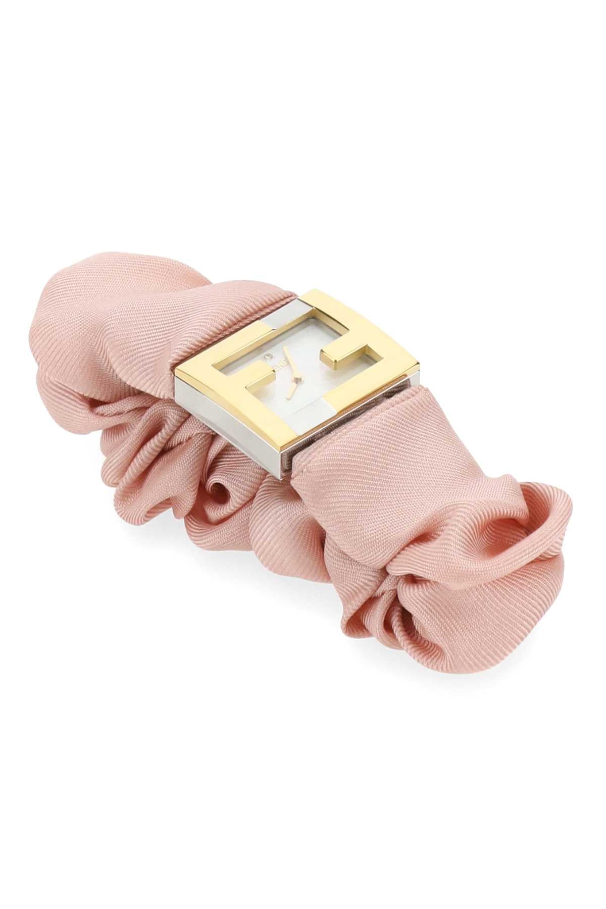 Fendi Women Stainless Steel And Pink Nylon Fendimania Baguette Watch FENDI