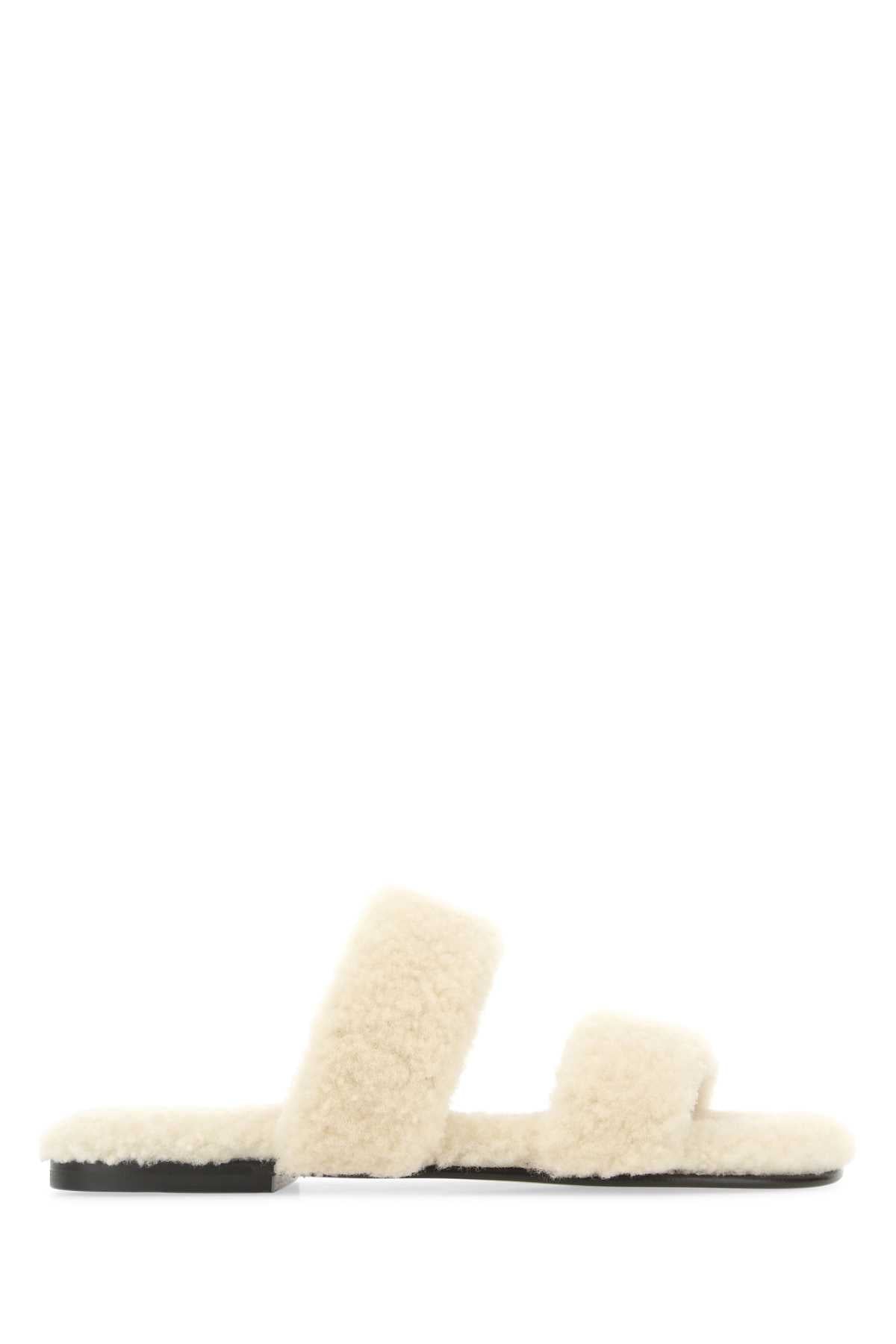 Saint Laurent Men Ivory Shearling Bleach Slippers SAINT LAURENT