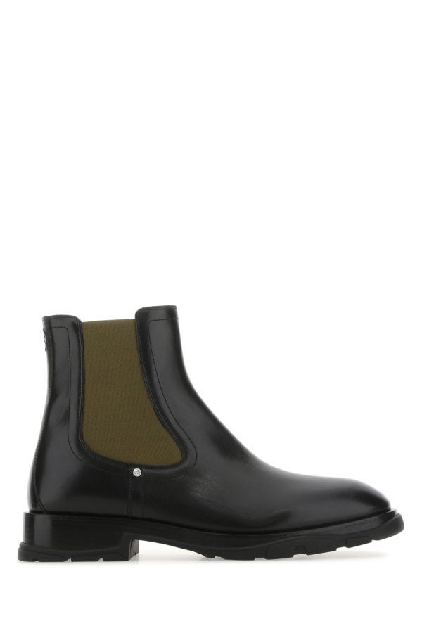 Alexander Mcqueen Man Black Leather Ankle Boots