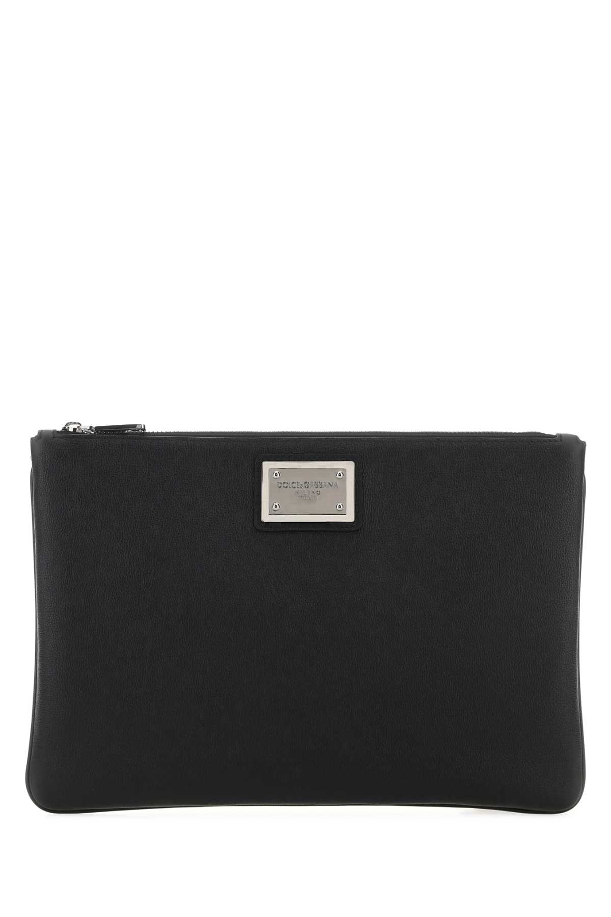 Dolce & Gabbana Men Black Leather And Nylon Pouch DOLCE & GABBANA