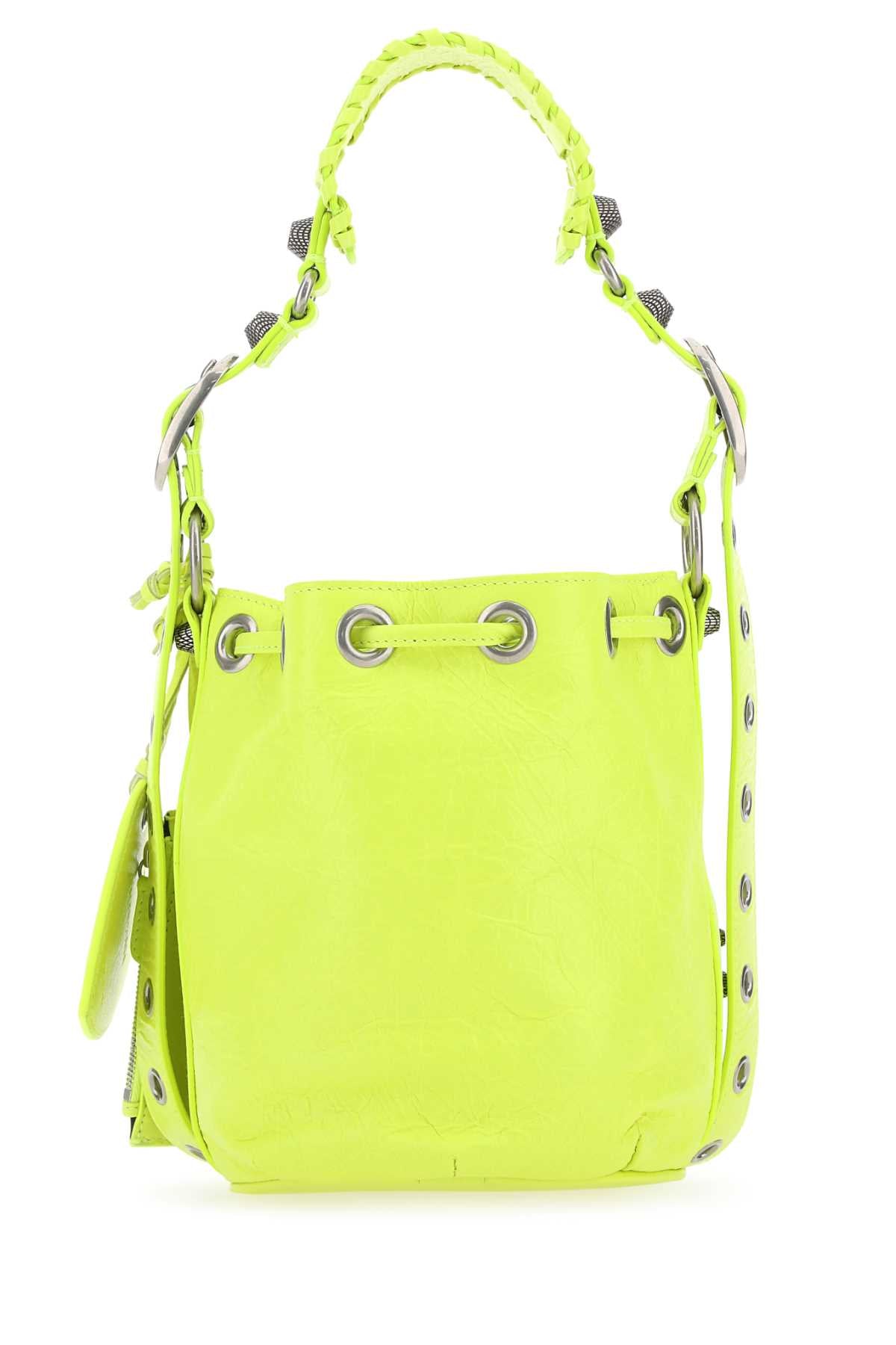 Balenciaga Women Fluo Yellow Leather Le Cagole Xs Bucket Bag BALENCIAGA
