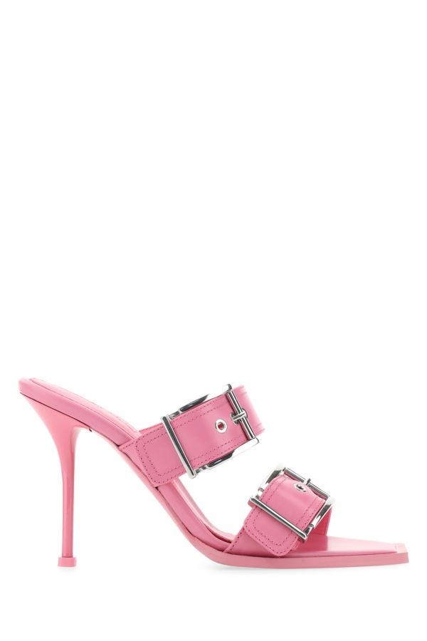 Alexander Mcqueen Woman Pink Leather Mules