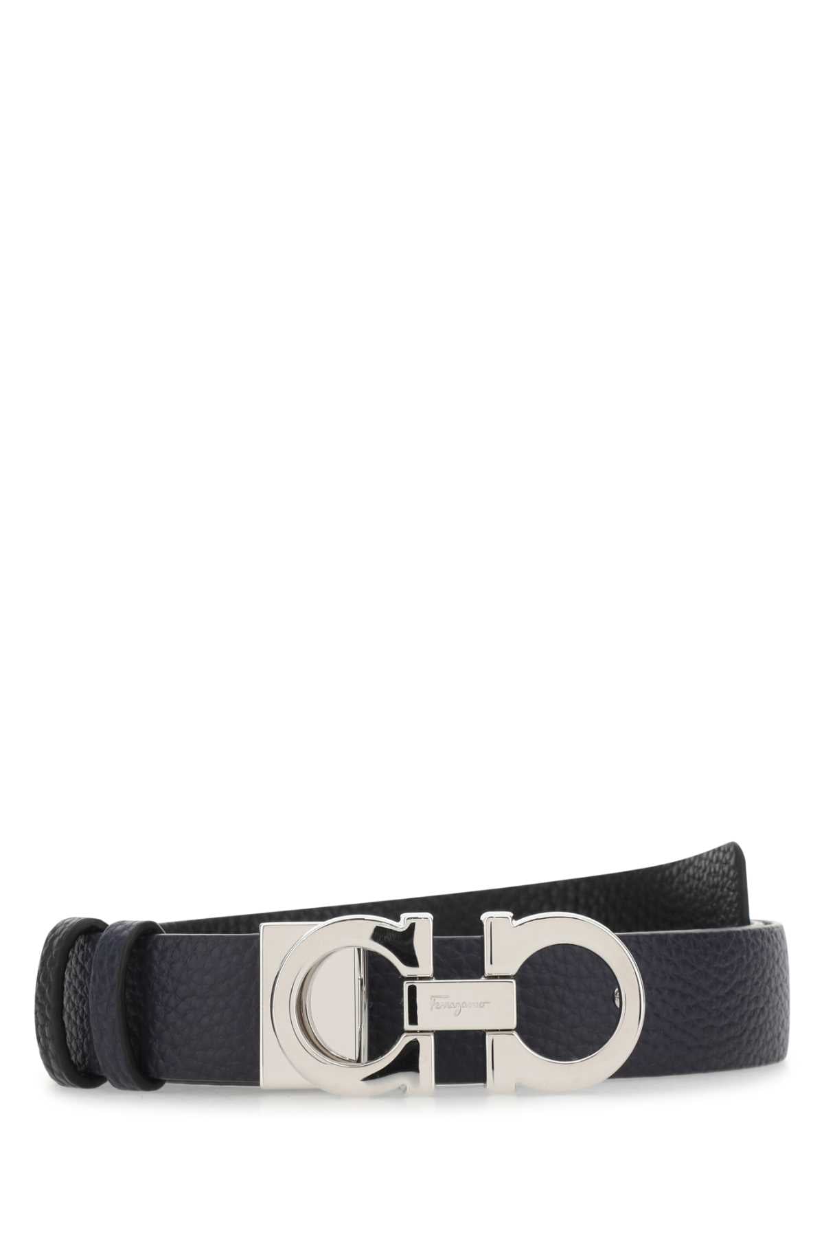 Salvatore Ferragamo Women Midnight Blue Leather Reversible Belt FERRAGAMO