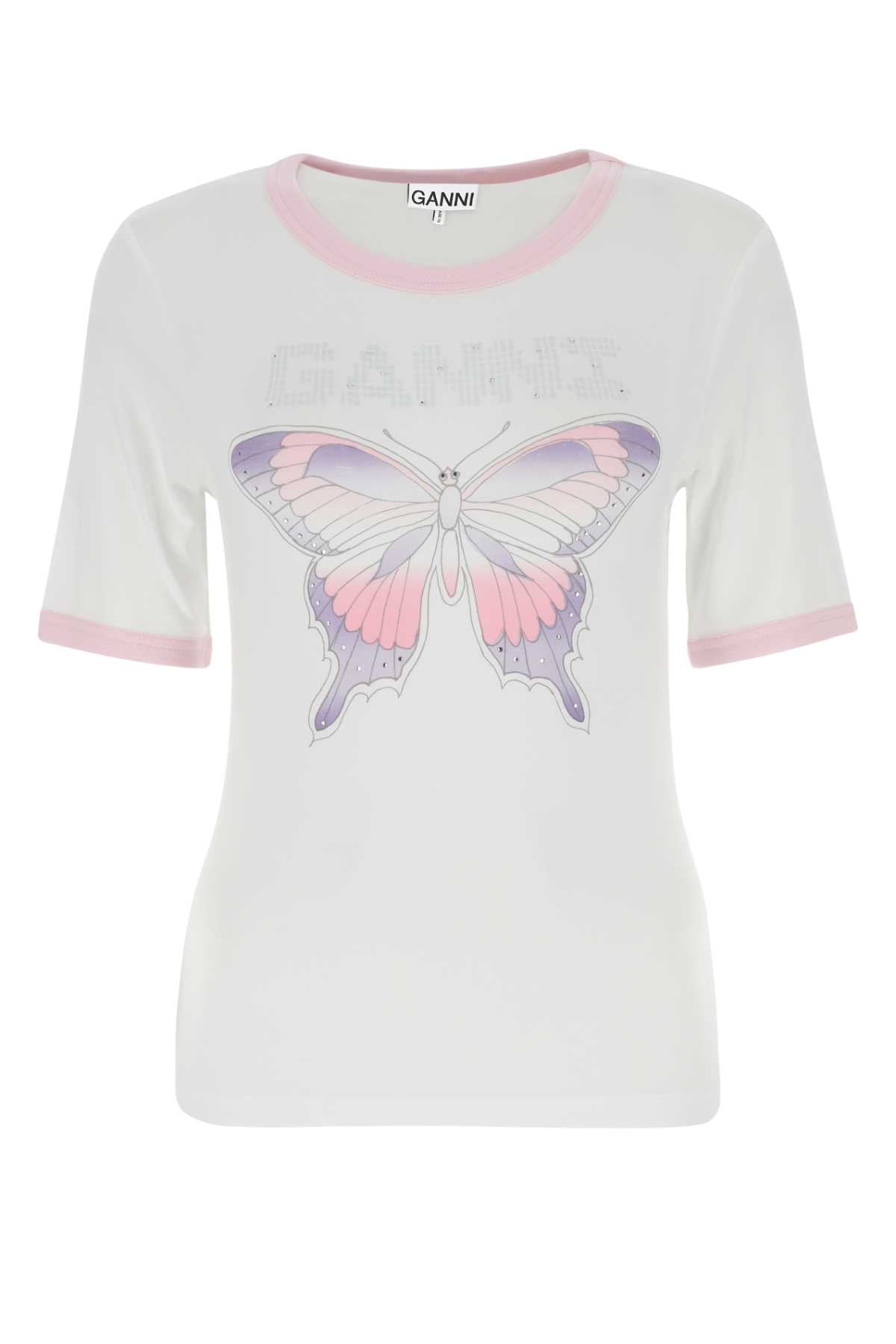 Ganni Women White Stretch Lyocell T-Shirt GANNI