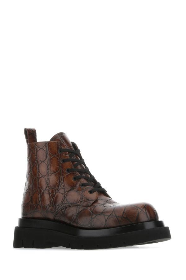 Bottega Veneta Man Brown Leather Lug Ankle Boots