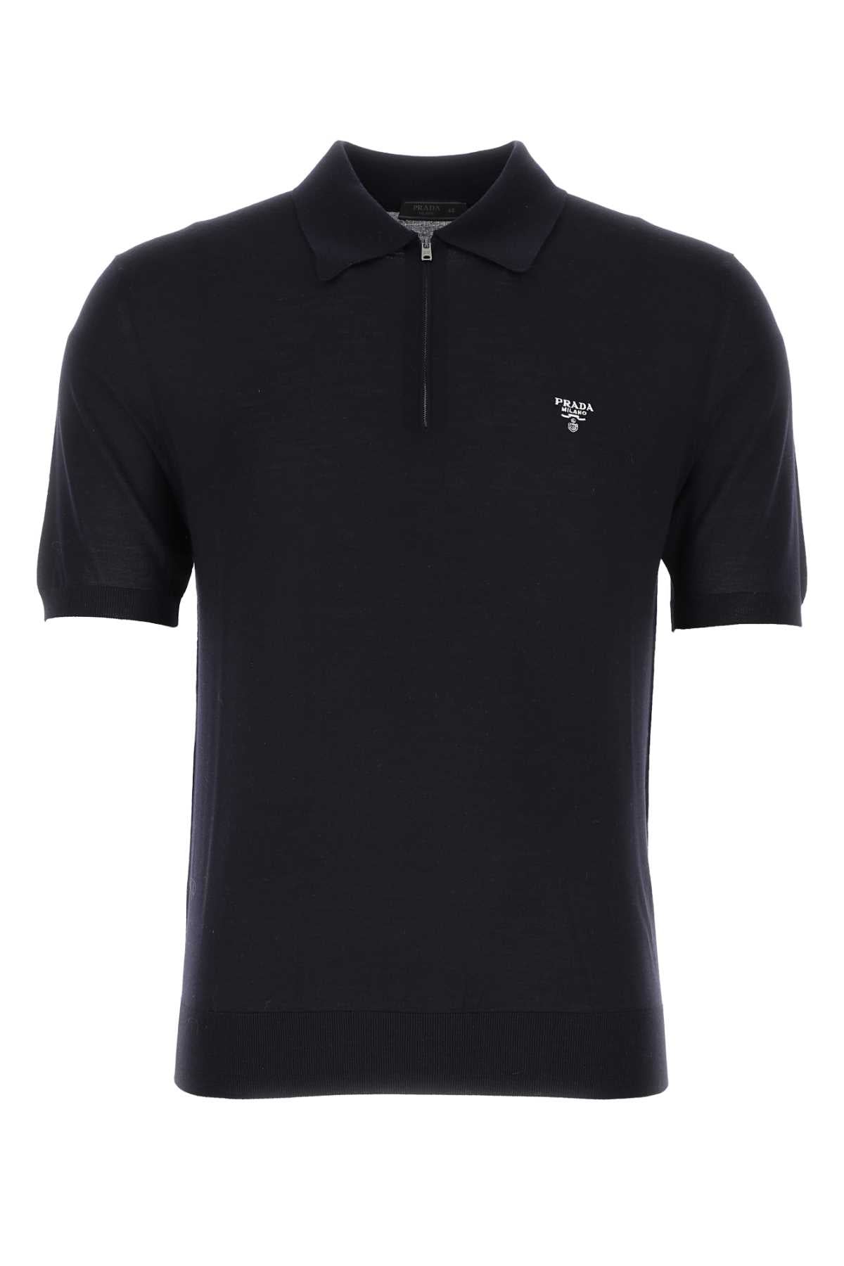Prada Men Midnight Blue Wool Polo Shirt PRADA