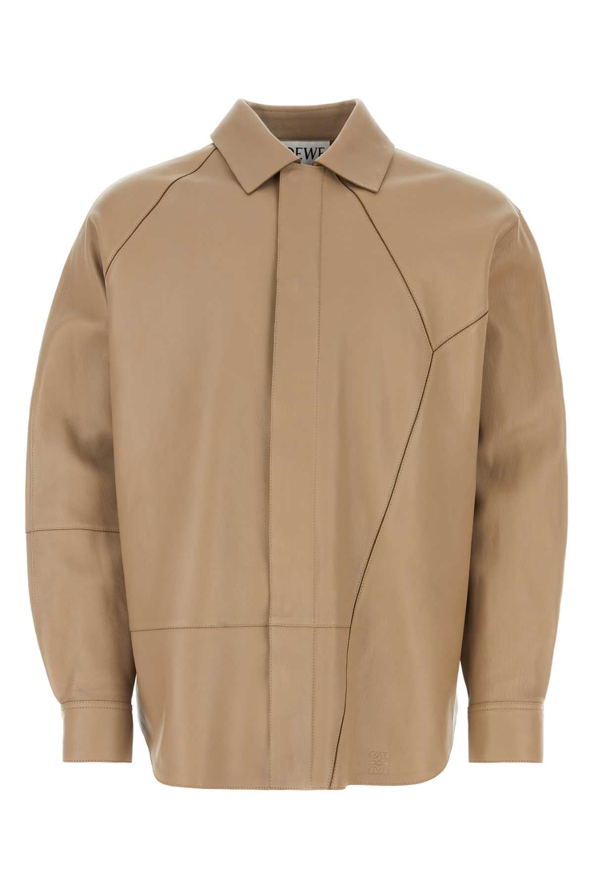 Loewe Men Dove Grey Leather Shirt LOEWE