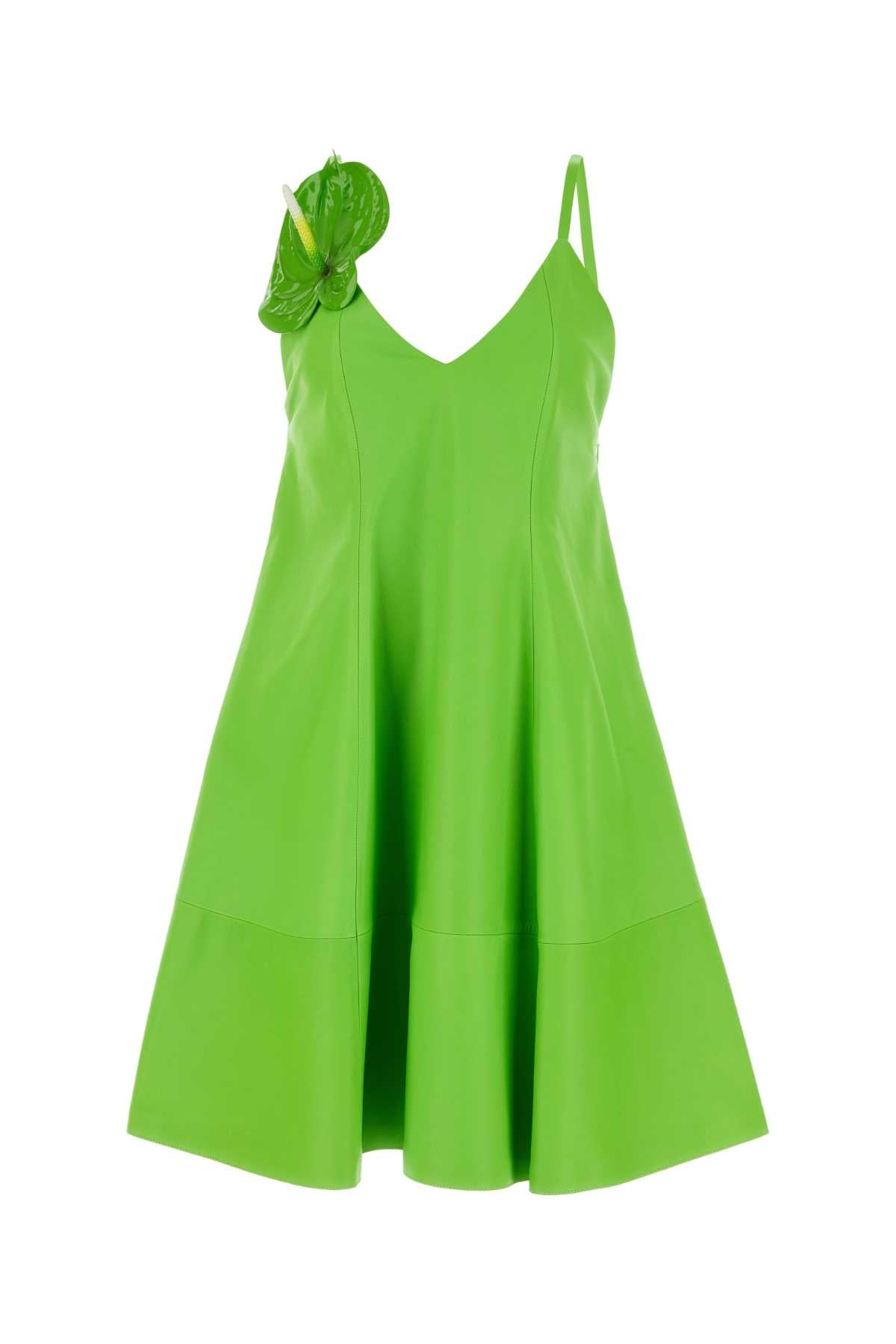 Loewe Women Fluo Green Leather Mini Dress LOEWE