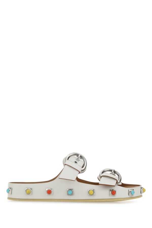 Etro Woman Chalk Leather Crown Me Slippers
